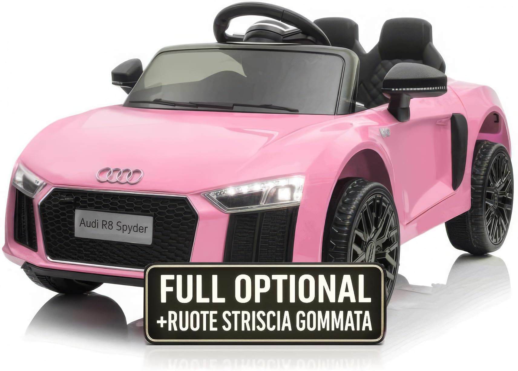 TOYSCAR Macchina Elettrica per Bambini Audi R8 Spyder Full Optional Auto Elettrica per Bambini Telecomandata Sedile in Pelle Porte Apribili Doppio Motore Elettrico 12V Rosa