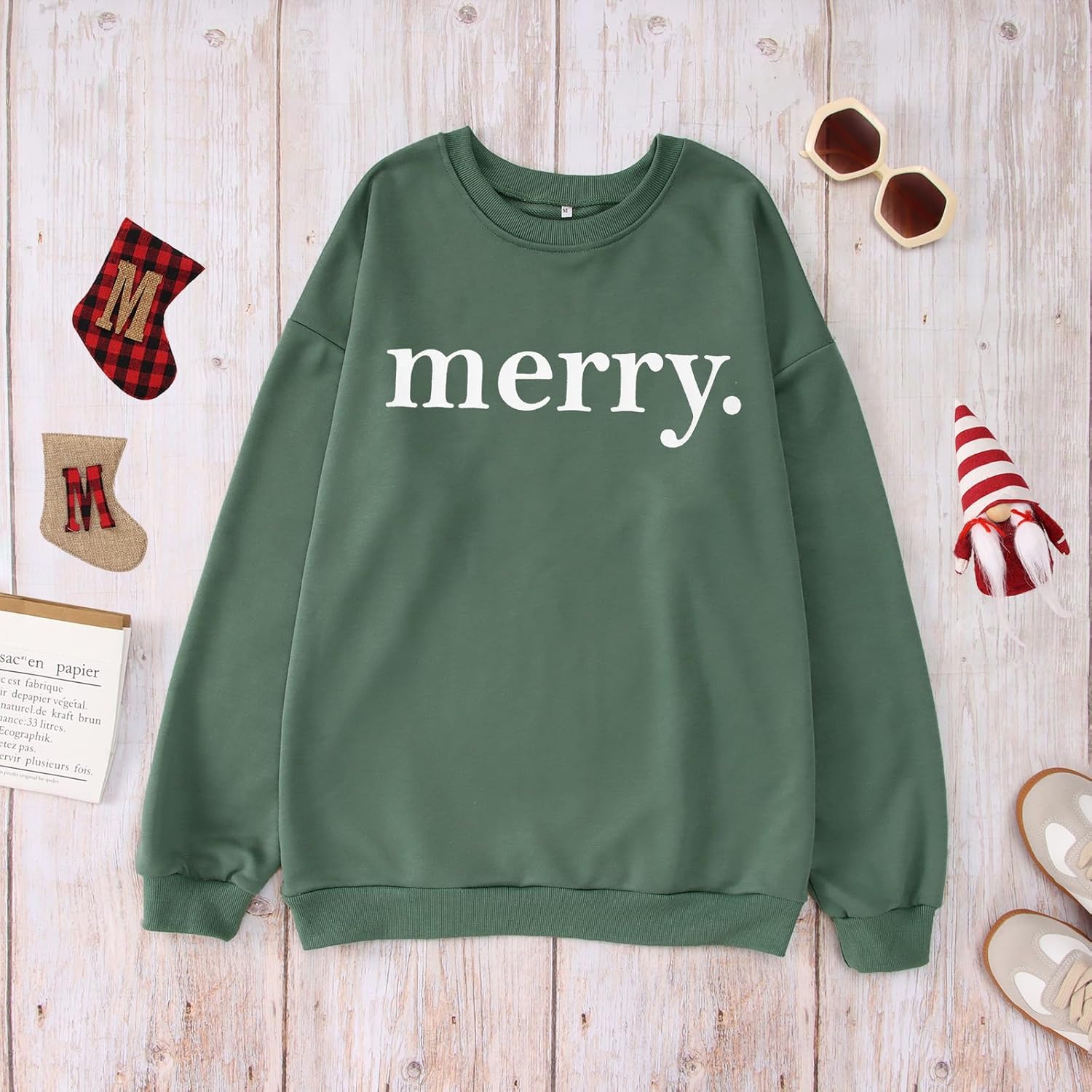 SOFEON Merry Christmas Sweatshirts For Women Holiday Long Sleeve Shirts Letter Print Crewneck Pullover Oversized Tops - Image 5