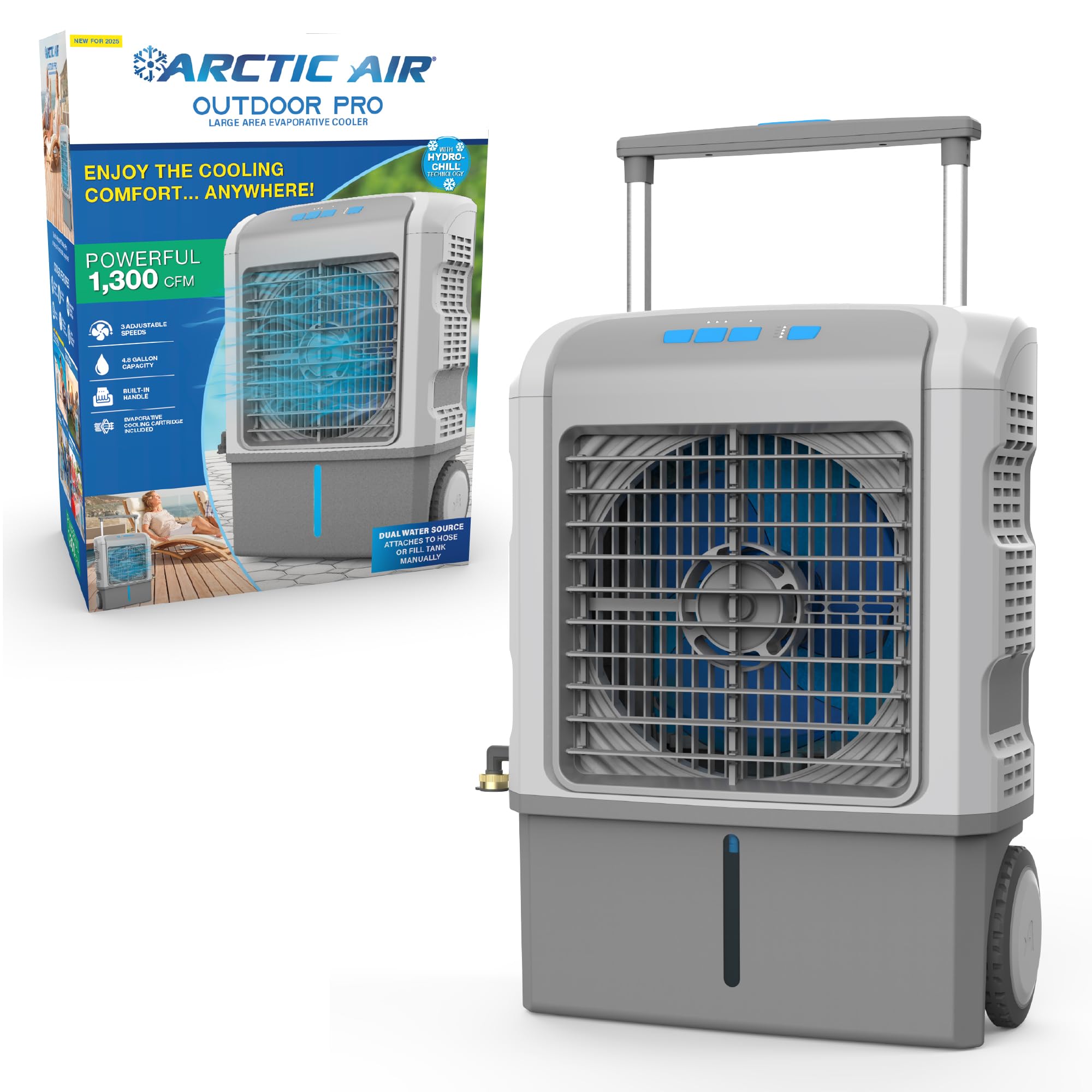 Photo 1 of Arctic Air Outdoor Pro Swamp Cooler Evaporative Portable Cooling Unit, Air Cooler, 3100 CFM airflow, 10-gallon water tank, 3-speed settings, oscillation cooling, hose hookup for outdoor use