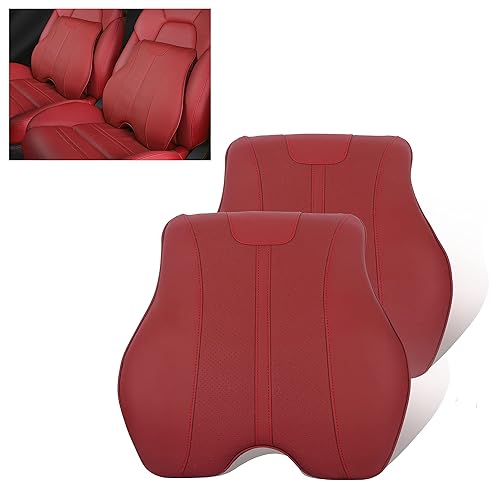 Miniatura 1 de SANRILY Paquete de 2 soportes lumbares de cuero para asiento de conducciónsilla de oficinasilla de juegos de espuma viscoelástica, almohadas de
