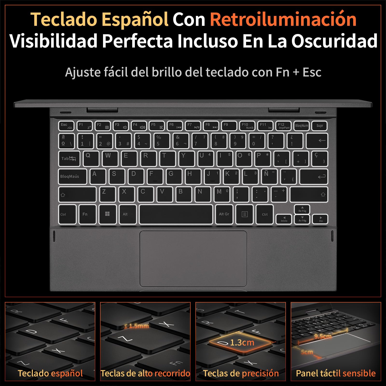 Mini Portátil 2 en 1 10.95 Pulgadas,Ordenador Portátil Win 11 Pro,16GB RAM DDR5,Convertible 360°,Laptop Pantalla Táctil De 2000 X 1200, Celeron N95 (Hasta 3.4 GHz), 2xUSB, BT 5.0(Gris,16G+256G SSD)