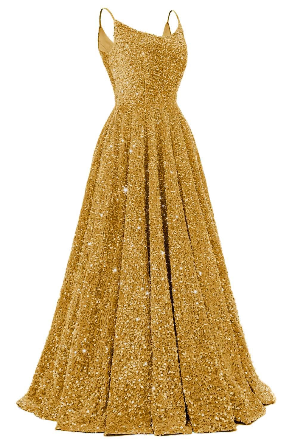 Tianzhihe Vestidos de fiesta con tirantes delgados 2024 con lentejuelas, vestidos largos formales de baile, vestido de fiesta de noche con bolsillos