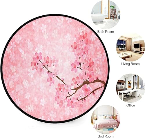 Miniatura 3 de Alfombra redonda de flor de cerezo primaveral de 3 pies lavable para dormitorio, sala de estar, flores rosas, alfombra circular japonesa, alfombra