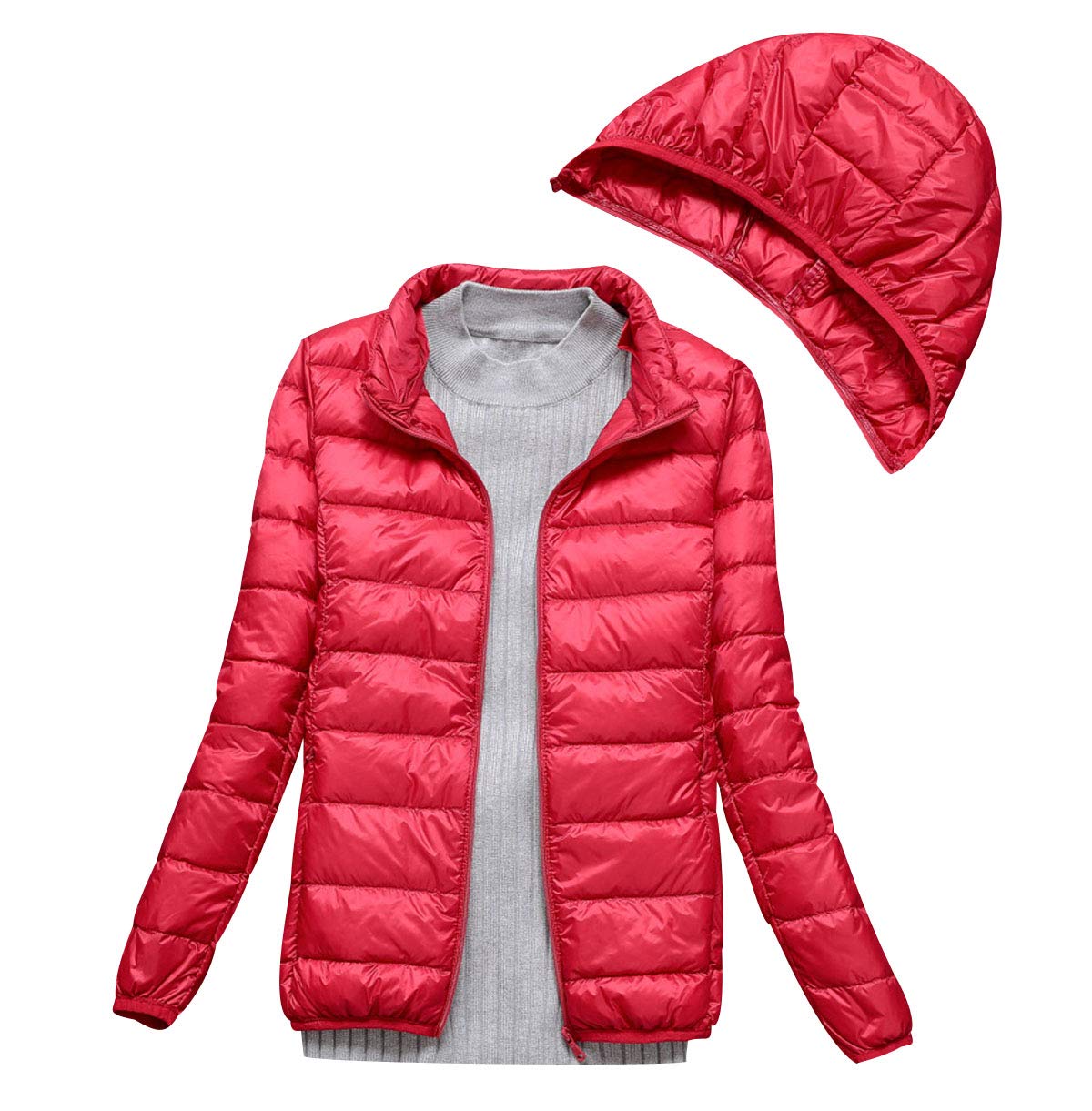 Doudoune Légère a Capuche Femme Duvet Veste Doudoune à Capuche Amovible Femme Legere Courte Manteau Doudoune Matelassée Pliable Fine Light Blouson Doudounes Legeres Courtes Mi Saison Hiver Chaudes