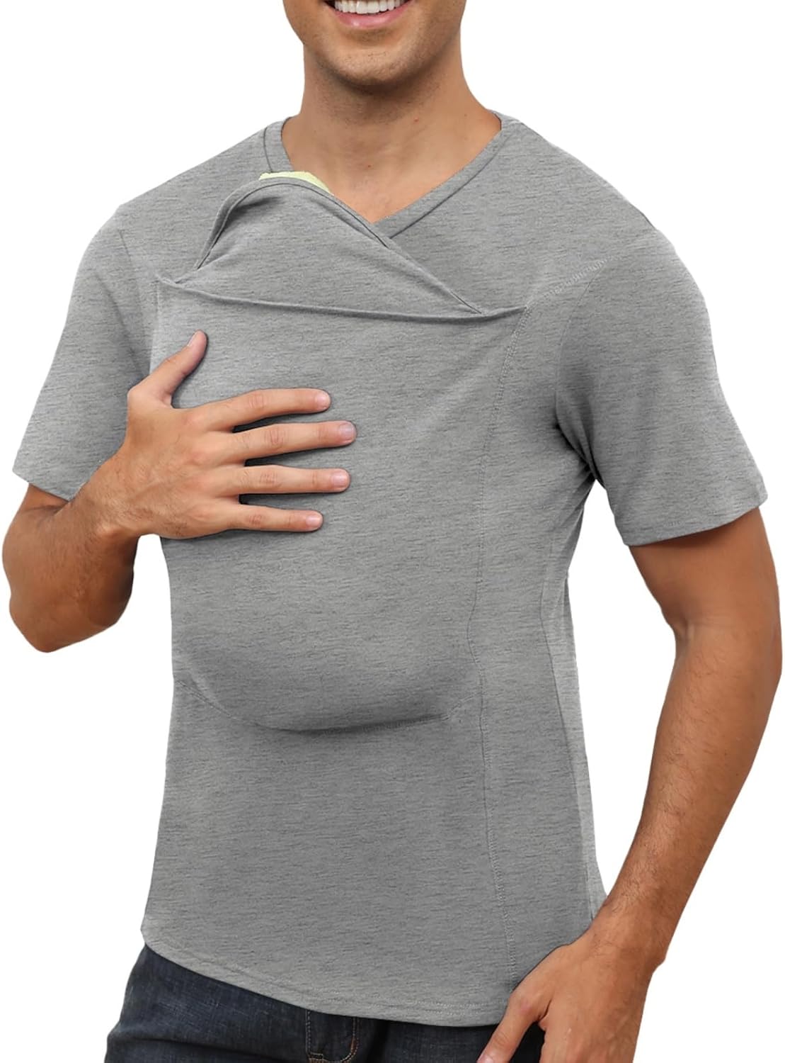 ThusFar Mens Baby Carrier Shirt Dad Shirt for Men Short Sleeve Baby Wearing T-Shirt V Neck Pocket Tee Shirts