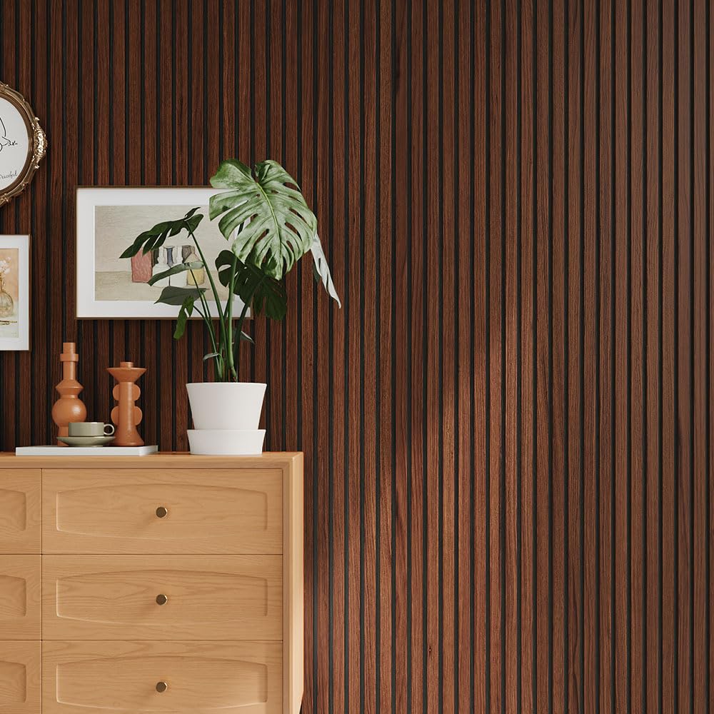 INMOZATA Wooden Acoustic Slat Wall Panel-3D Decorative Sound Absorbing & Soundproofing Wall Paneling for Living Room Bedroom Home Cinema Studio Interior Easy Installation,2400x600mm,Walnut-A