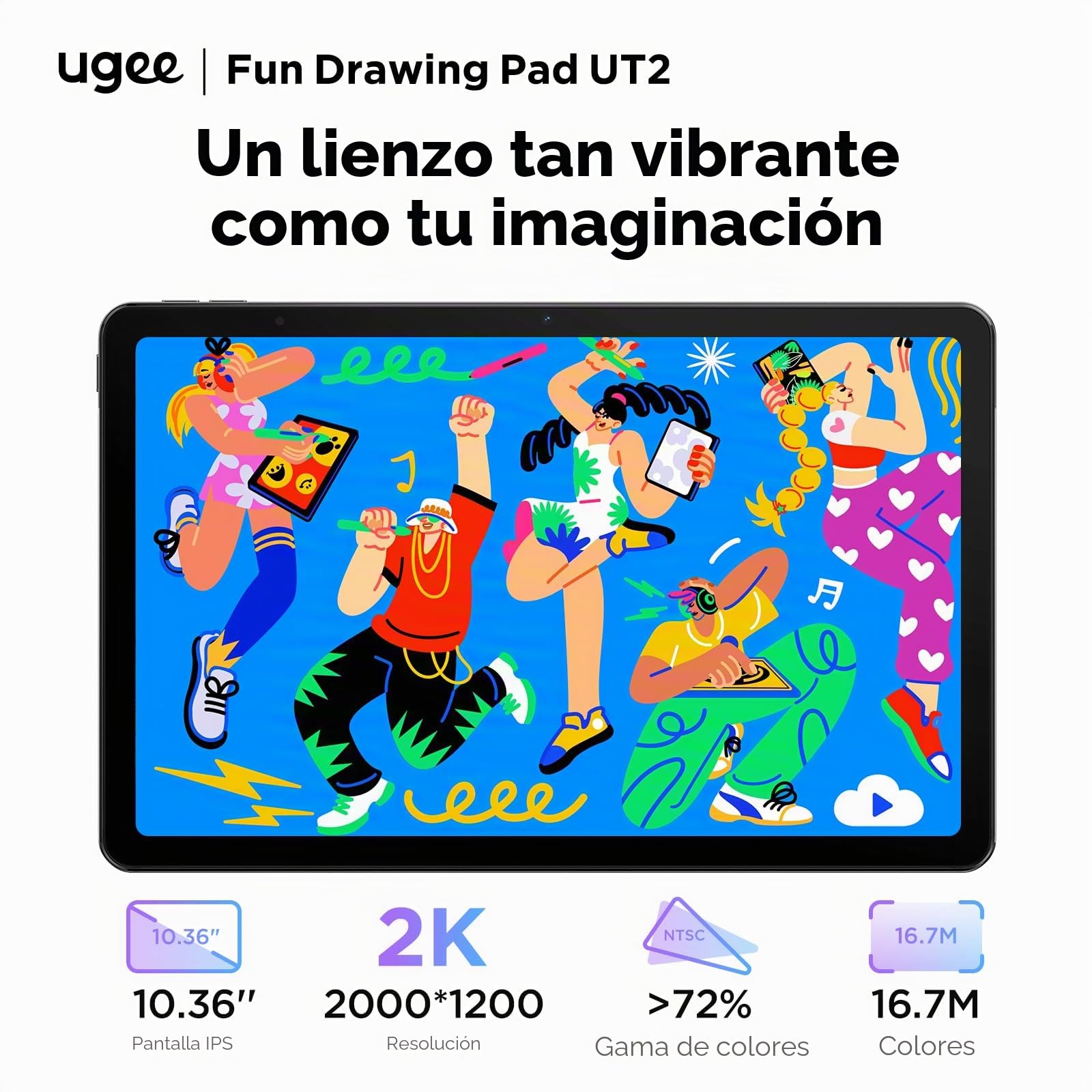 UGEE UT2 Android 14 Fun - Bloc de dibujo independiente, no necesita computadora, con pantalla 2K de 10.45 pulgadas y acabado NanoMate; lápiz U incluido en el paquete