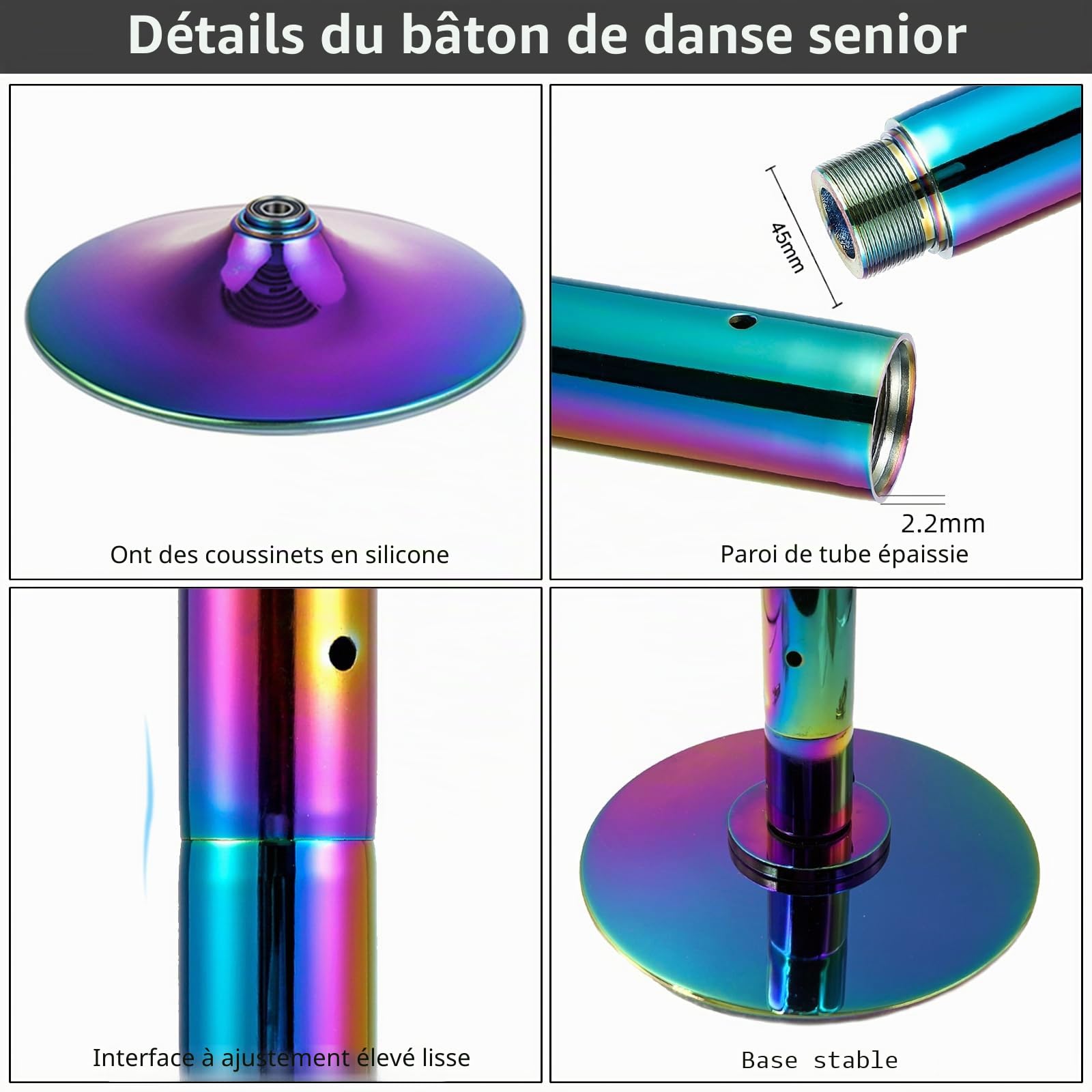 PRIOR FITNESS Barre de danse de pole dance 45 mm - Hauteur réglable de 2,35 à 2,74 m - 2 modes : rotatif/statique - Charge maximale : 200 kg - Pour club, fête