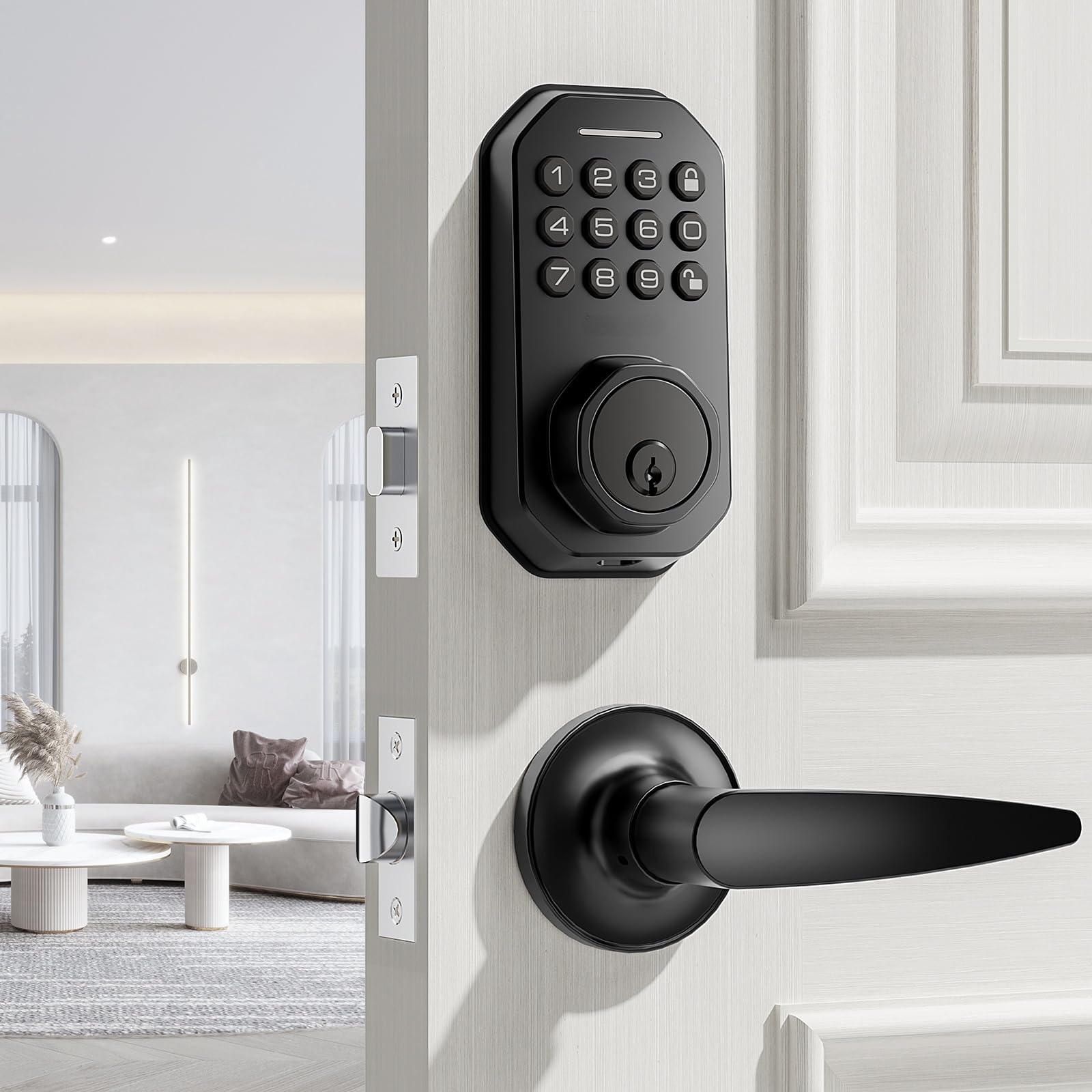 Photo 1 of Ulecoce Keyless Entry Door Lock with Handle Set - Black