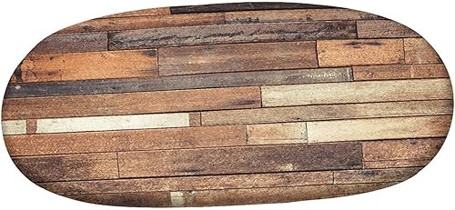 Miniatura 3 de XISUNYA Oval Fitted Tablecloth, Wooden Elasticized Polyester Table Cover, Rustic Floor Planks Farm House Country Style Brown Print Fitted Table