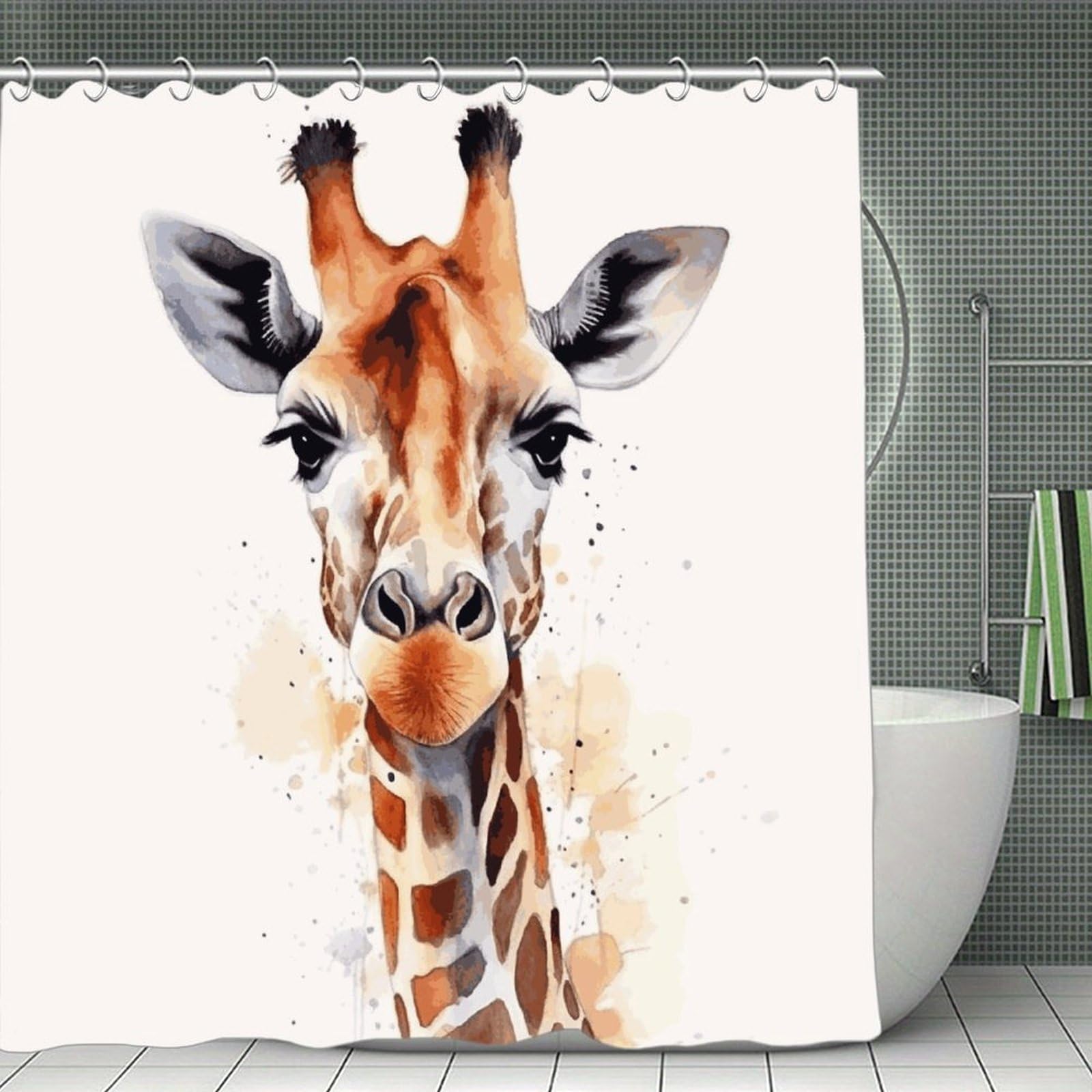 FekiLoot Stylish Animal Watercolor Giraffe Shower Curtain Minimalist Thick Bathroom Curtain Washable Modern Bathroom Shower Curtain Heavy Duty Waterproof Cloth Bath Curtain with Hooks 70.8"x70.8"