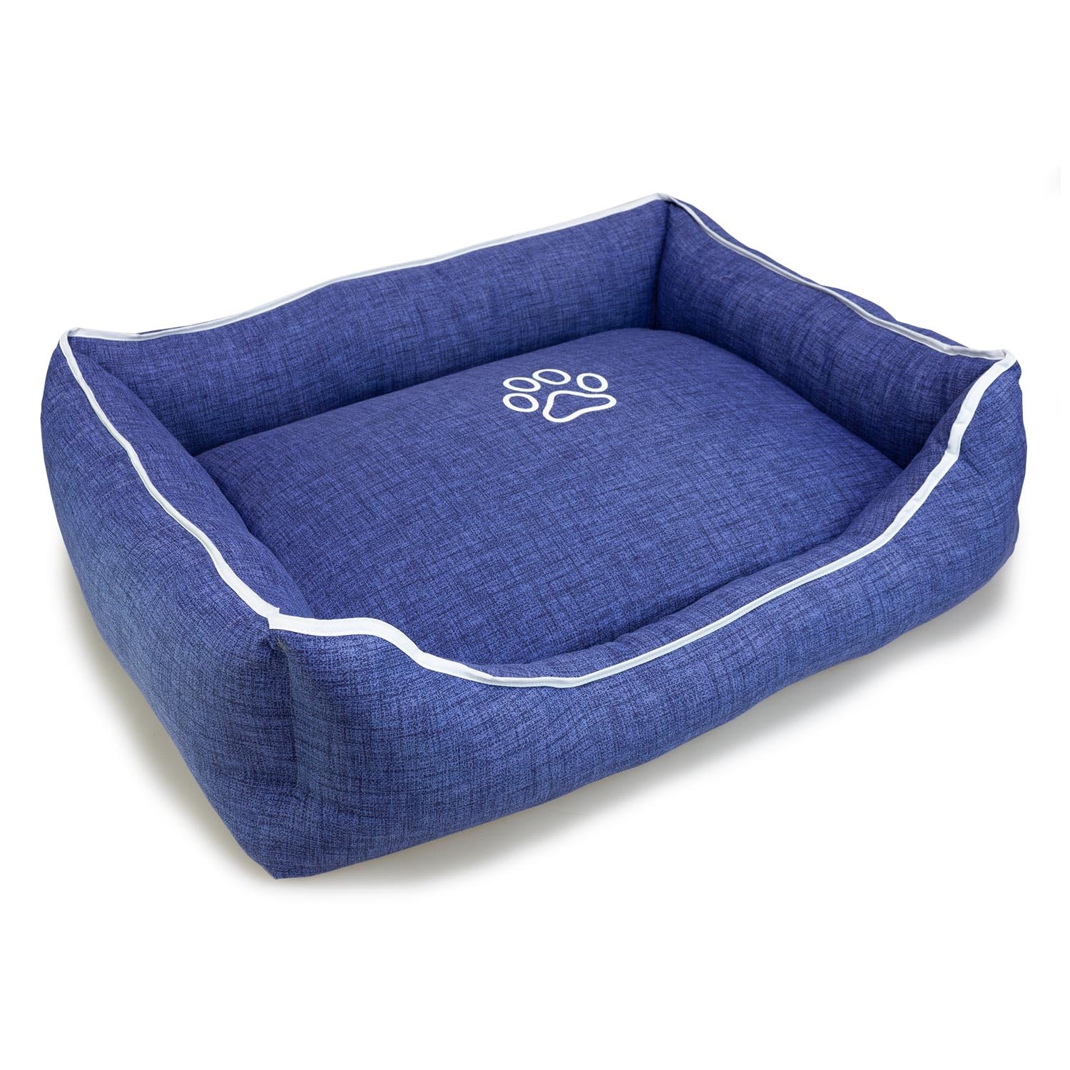 Arquivet - Blaues quadratisches Hundebett mit Fußabdruck und Paspelierung, 55 x 46 x 17 cm - Hundebett - Hundezubehör