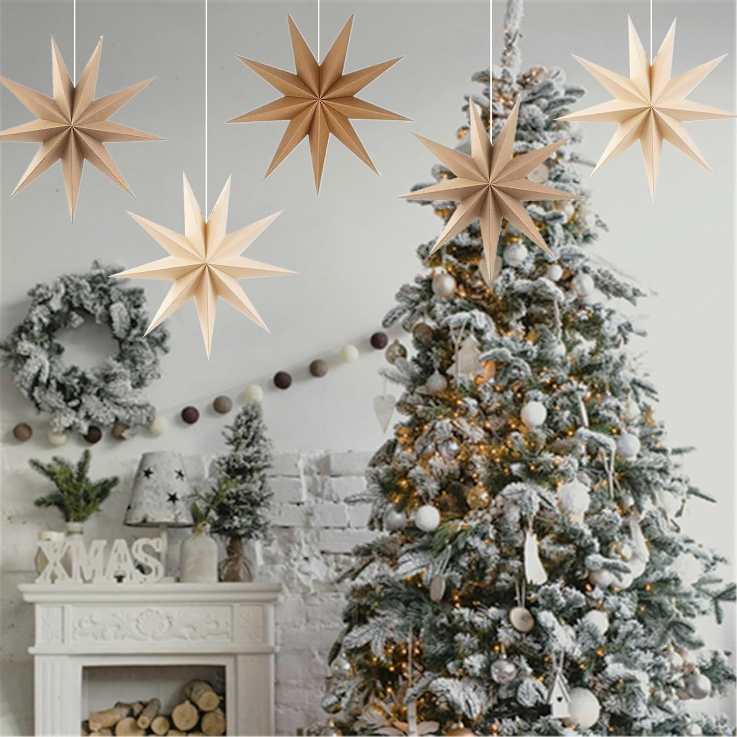 Stella pieghevole di Natale, 5 pezzi, decorazione natalizia,Decorazione a Forma di Stella di Natale, in carta, decorazione per finestre, avvento, albero di Natale