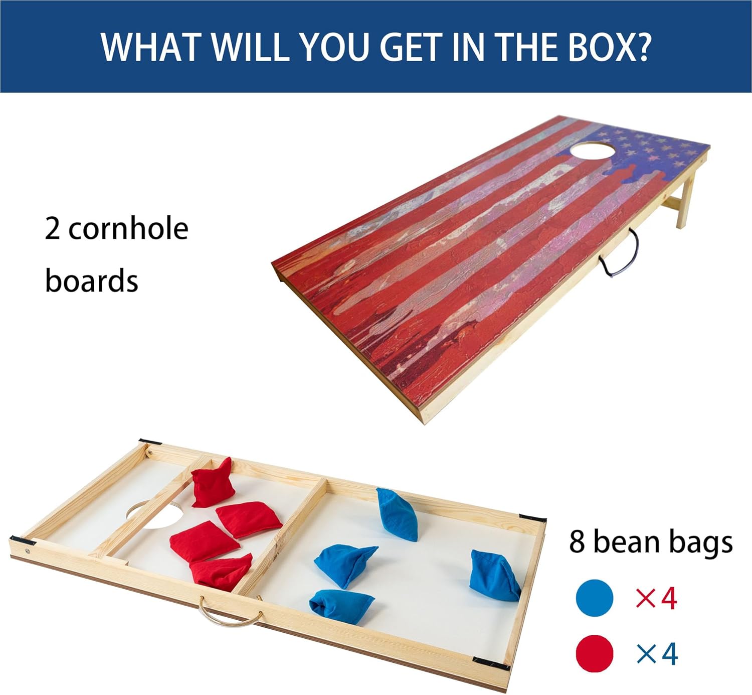 Cornhole Boards Set Regulation Size - 4'x2' Premium Solid Wood Corn Hole Toss Game with 8 Bean Bags