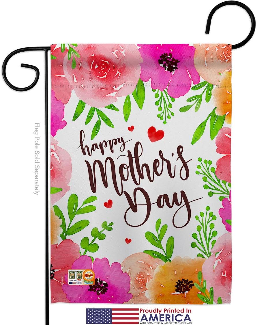 Colorful Happy Mothers Day Garden Flag Set Wood Dowel Family Mother Mom Mama Grandma Love Flowers Parent Sibling Relatives Grandparent Small Gift Yard House Banner Made In USA 13 X 18.5