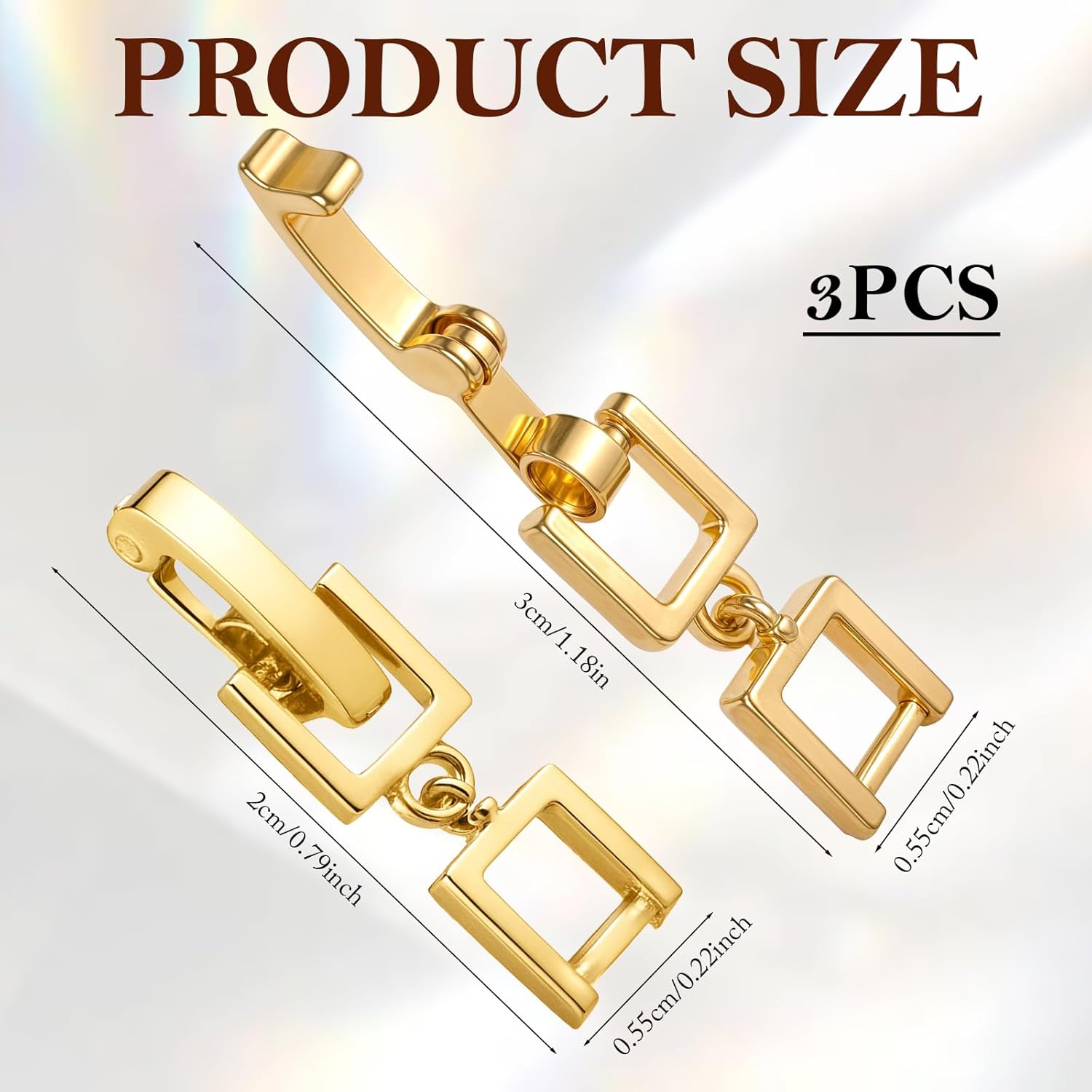 3 Pcs Bracelet Extender Gold Necklace Extender Gold Jewelry Clasps Women Foldover Clip Link Extensions for Necklace Extension Bracelet Extension Jewelry Making - Image 2