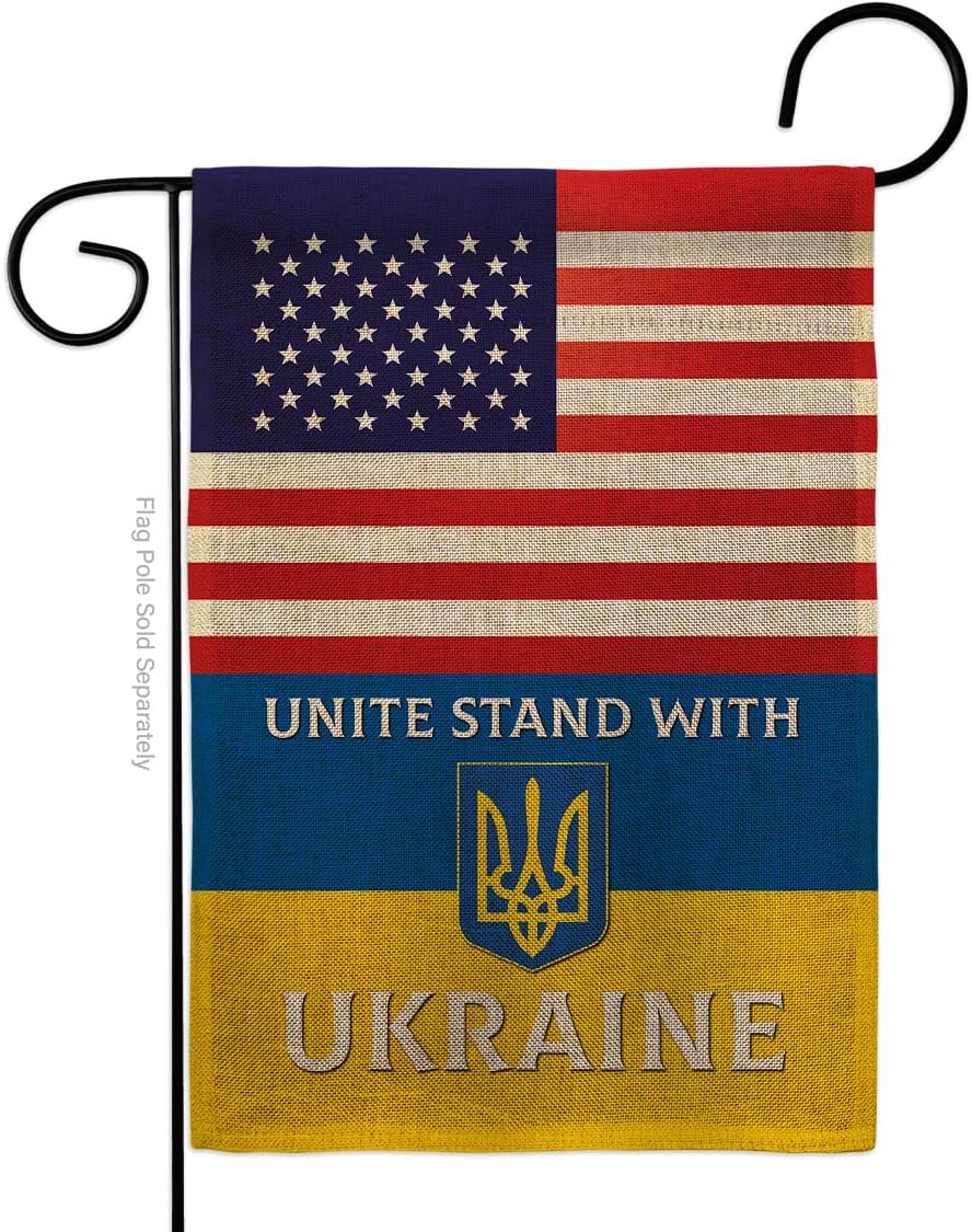 US Stand With Ukraine Garden Flag Set Wall Holder Regional Friendship USA American Alliance World Country Particular Area Small Decorative Gift Yard House Banner Made In 13 X 18.5