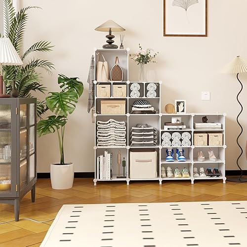 Miniatura 6 de AWTATOS Organizador de almacenamiento de cubos para armario, 12 estantes cubos, cubos grandes y pequeños, estantes de almacenamiento de ropa