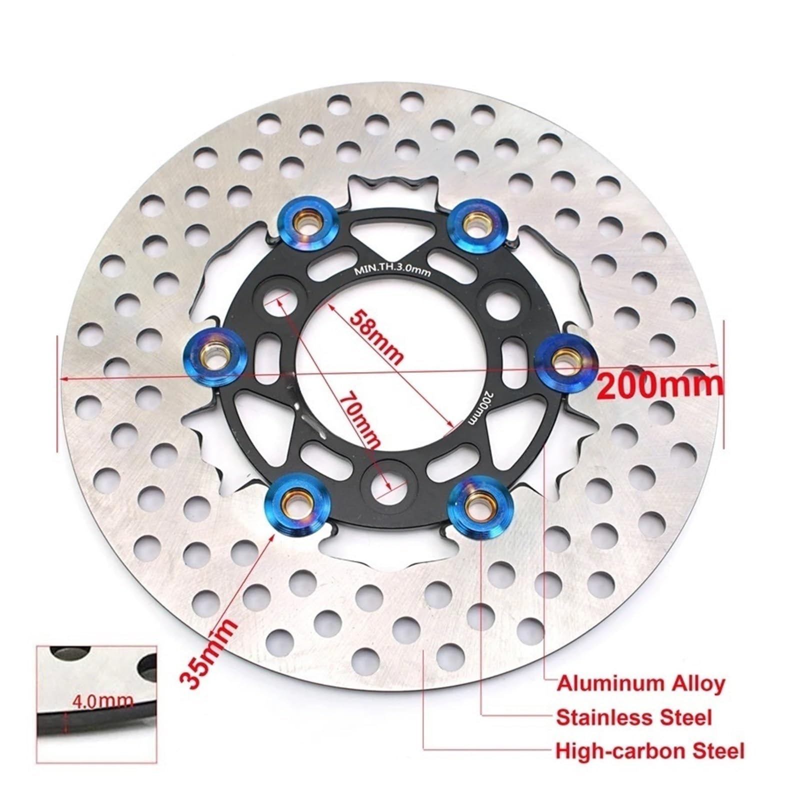 Disco freno flottante Freno A Disco Da 200mm 3 Fori 57mm 70mm Moto Flottante Rotore Pinza Universale Ruota Anteriore Posteriore Scooter Per DIO 28/34/35/36(57mm Grey A)