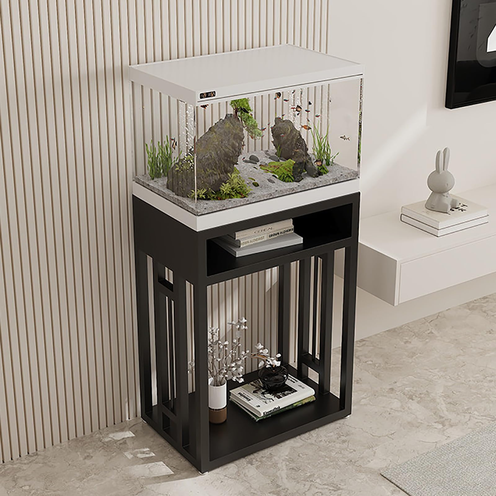 Aquarium Stand, Metal Frame Fish Tank with Storage, Double Turtle Reptile Terrariums , 880LBS Capacity(Black,40x40x70cm/18x18x28)