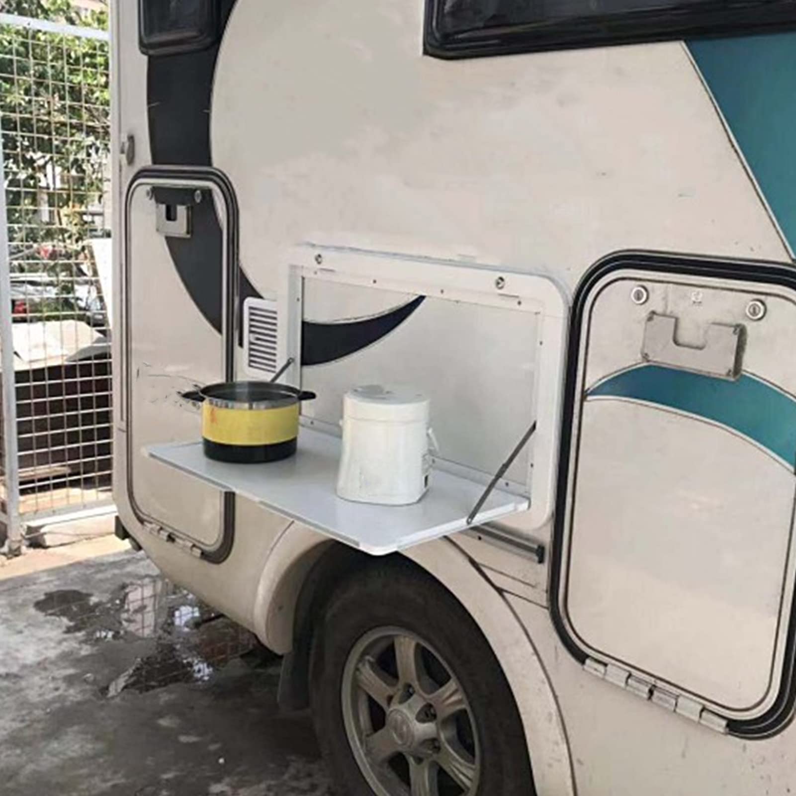 Tavolo Pieghevole per, Lega di Alluminio Carico Massimo 20 kg Tavolo da Picnic Esterno da Parete, Kit Tavolo da Parete Pieghevole con Serratura per Barca All'aperto