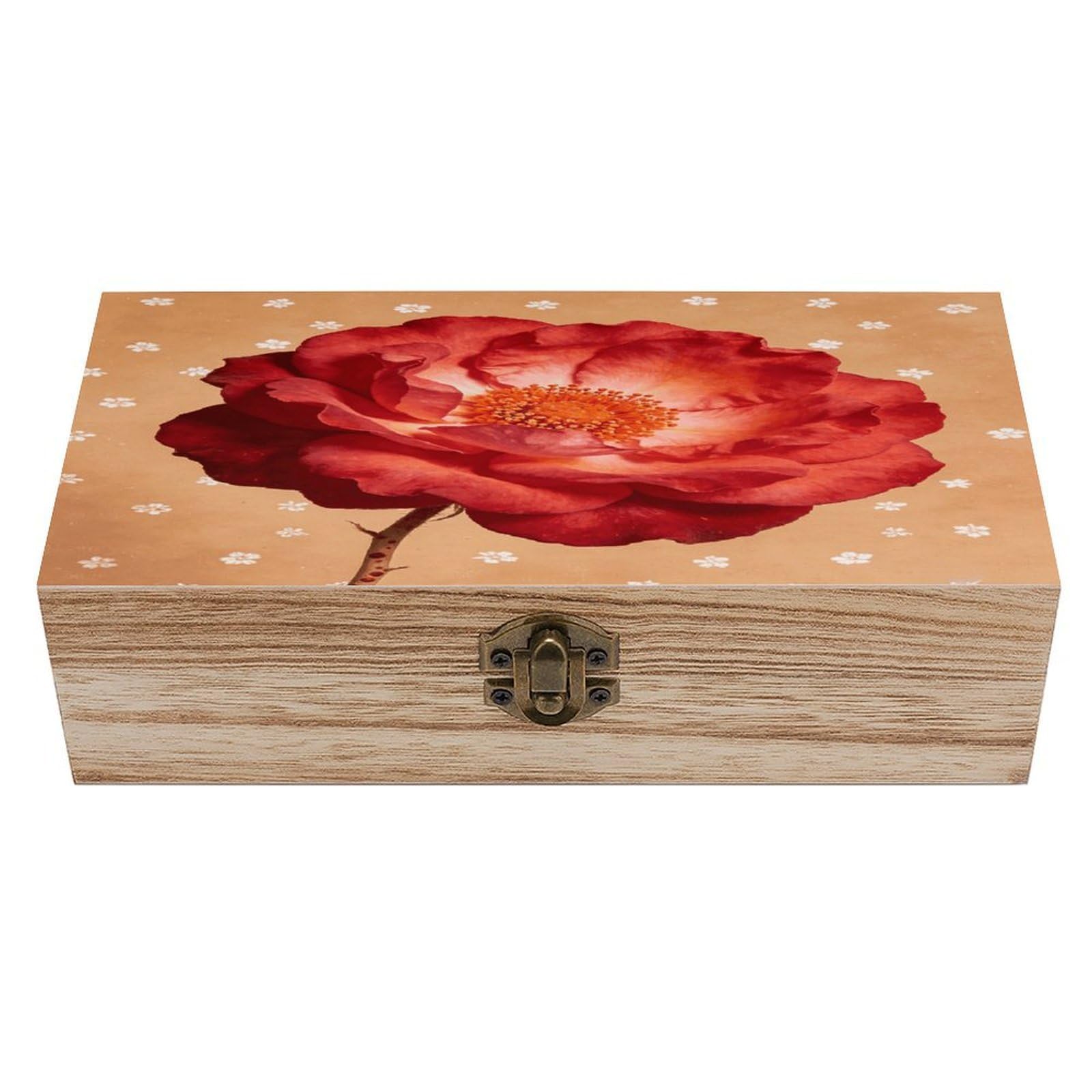 asbwuo Boho Red Flower Wood Keepsake Box Wooden Box with Hinged Lid