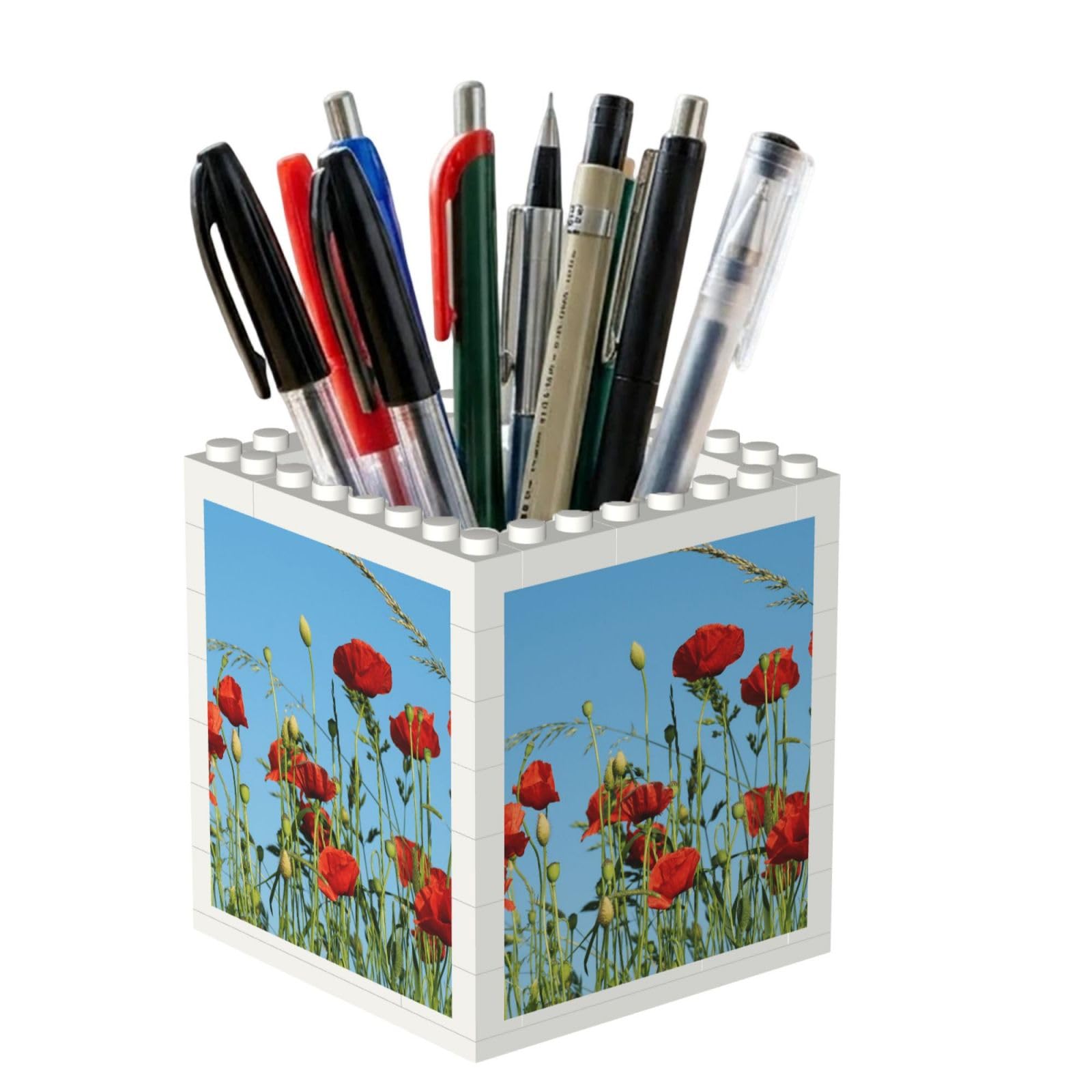 Poadnly Poppies On Blue Sky, Pen Pot Pencil Holder for Office Home School, Compact Desk Organiser for Office Stationery
