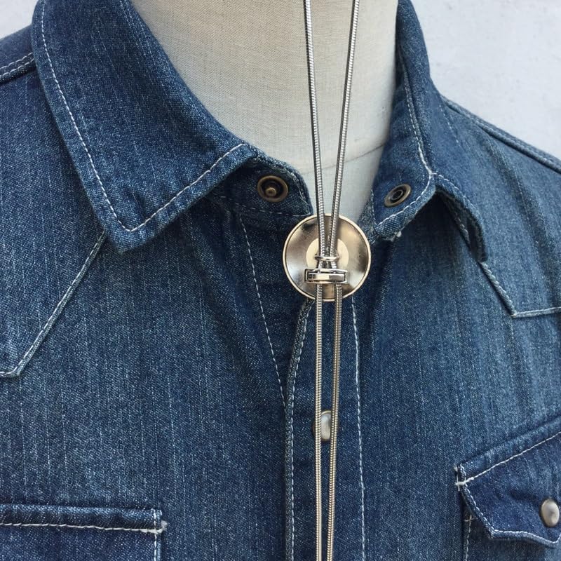 Metal Chrysanthemum Bolo Tie for Men Women, Round Petal Gemstone Inlay (Blue, Red/Coral), Western Style Metal Chain Necklace