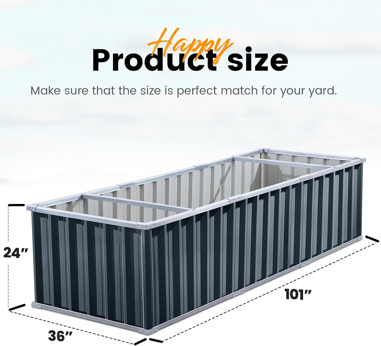 KING BIRD Galvanized Raised Garden Bed with 2 Installation Methods for DIY, 101" x 36" x 24" Heightened Planter Kit Box Outdoor for Deep-Rooted Vegetables, Flowers, Dark Grey