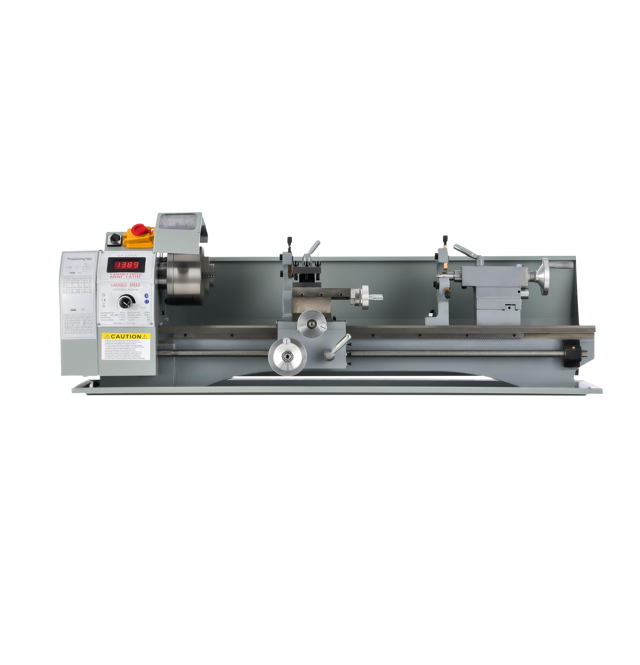 CREWORKS 1100W Mini Tour à Métaux d'Établie 220x750mm 9"x30" Haute Précision avec Mandrin à 3 Mâchoires et Vitesse de Broche Max. 3000rpm Écran LCD pour Filetage Tournage Perçage