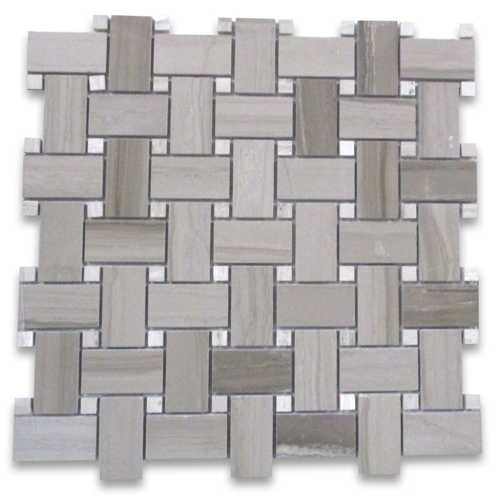 Stone Center Online Athens Grey Wood Grain Marble 1x2 Basketweave Mosaic  Tile w/Athens Silver Cream Dots Polished Kitchen Bath Wall Floor Backsplash  Shower (1 Sheet) - - Amazon.com