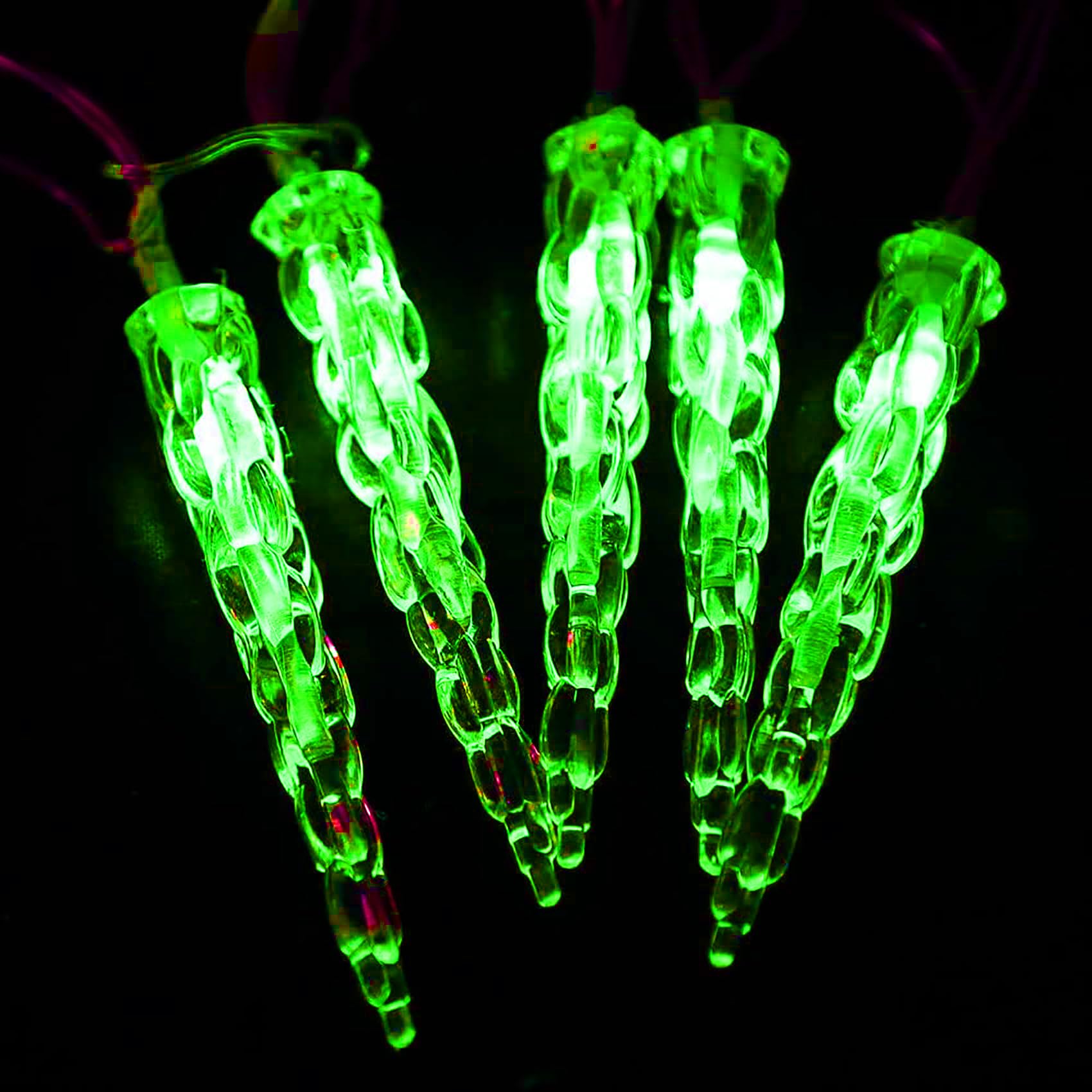 Guirnalda de luces navideñas de carámbanos a pilas, 10M/80LED de cristal acrílico, con múltiples modos, ideal para fiestas navideñas, jardines (verde)