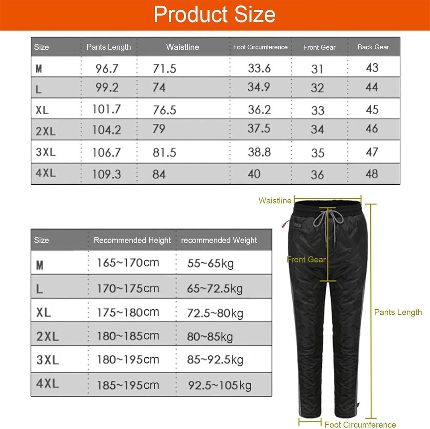 Heated Thermal Pants USB Fleece Lined Leggings Washable Heating Clothes with 8 Heating Pads for Cycling, Camping