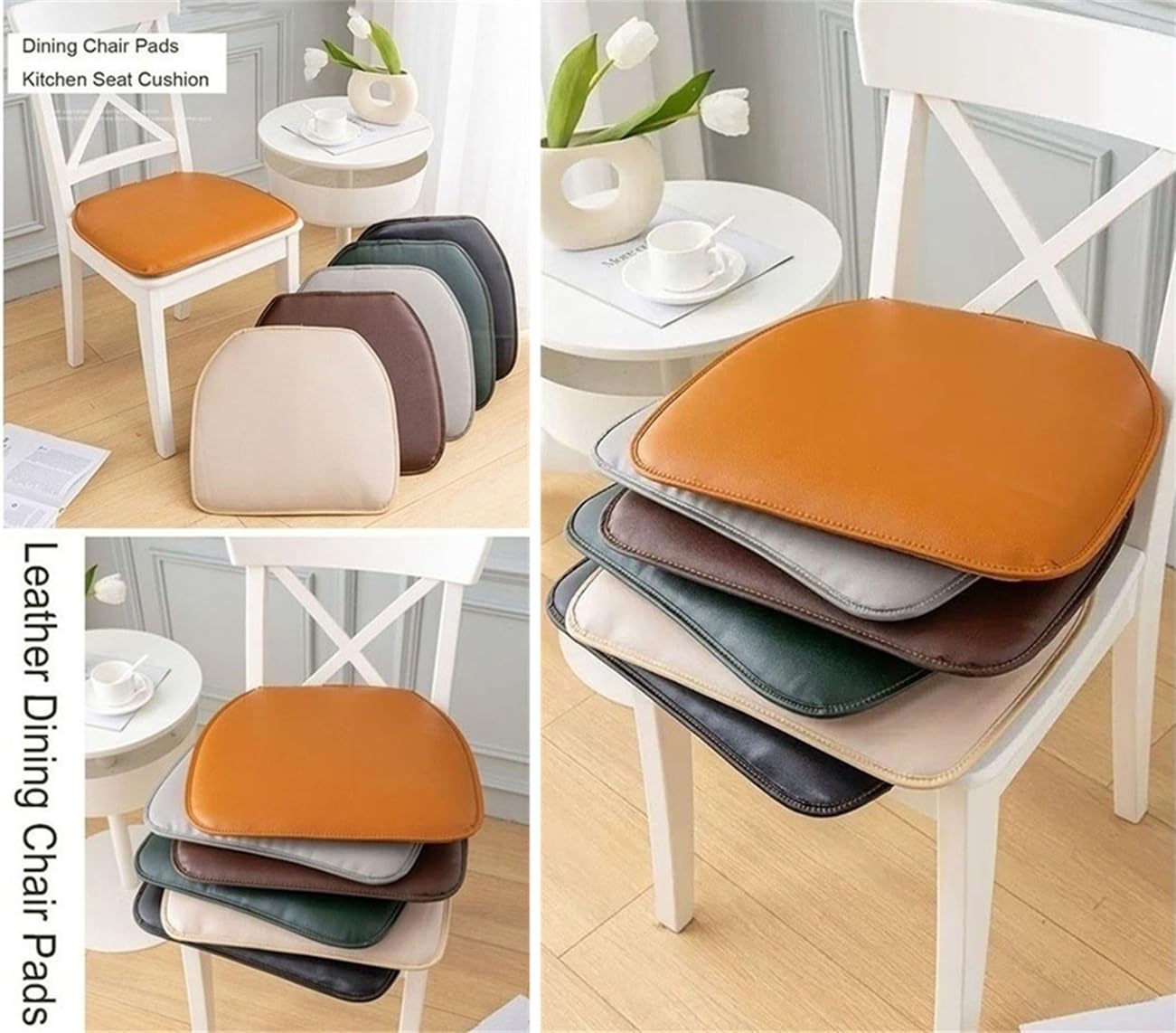 Coussin De Chaise De Salle À Manger, 6 Paquets De Galette De Chaise en Similicuir, Coussin De Siège en Forme De U, Coussin De Chaise Antidérapant(Beige)