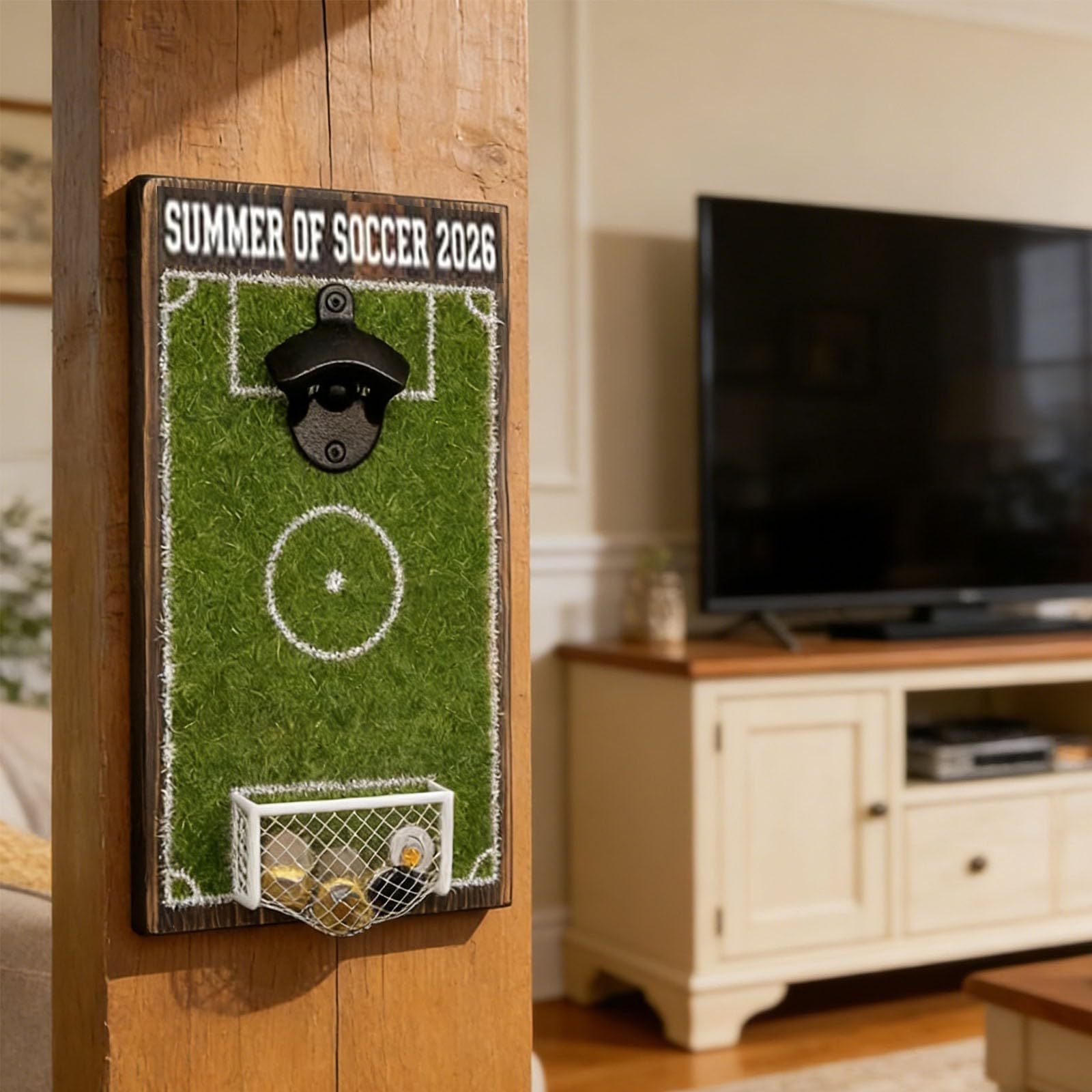 Apribottiglie a forma di campo da calcio, decorazione da parete, a forma di campo da calcio, divertente collezionista di tappi di bottiglia, regalo creativo per la decorazione di bar di calcio
