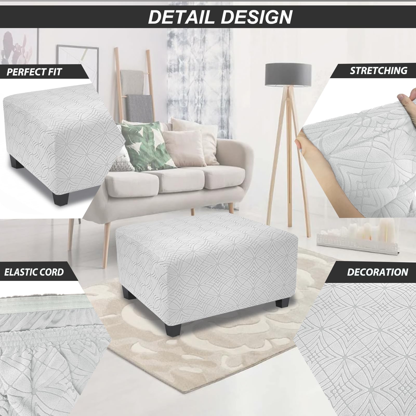 Amazon｜TOPHMDECOR オットマンカバー 長方形、L 厚手で伸縮性のある