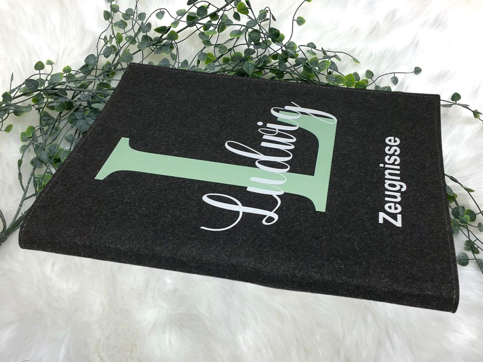 Zeugnismappe mit Namen - Mädchen und Jungen - Personalisiert Filz A4 Buchstabe Mint - Dokumenten Urkunden Mappe Kinder - Hefter Zeugnisse - Sichtbuch