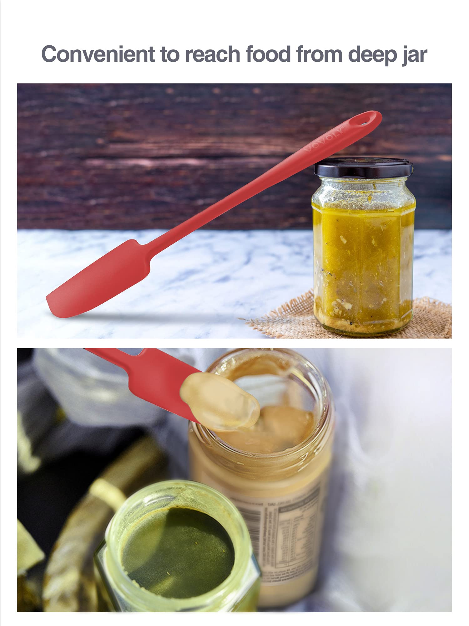 Vovoly - Paquete de 3 espátulas de silicona para tarros, pequeño raspador de goma sin costuras con núcleo de acero inoxidable, resistente al calor y antiadherente, para tarros y licuadoras, sin BPA,