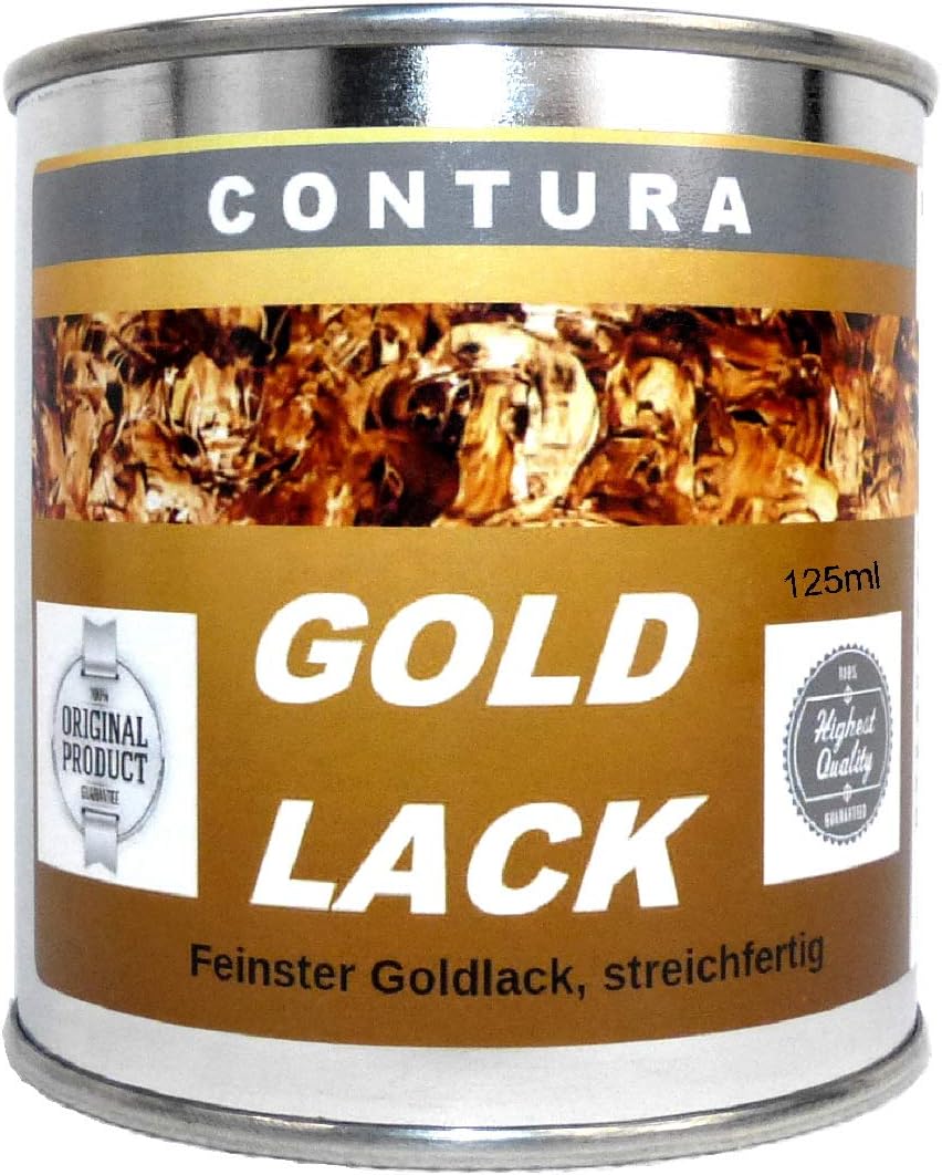 Metallic Effect Gold-Coloured Paint Lacquer for Indoors & Outdoors for Wood Metal Photo Frames Gold Effect like Gold Leaf 125 ml