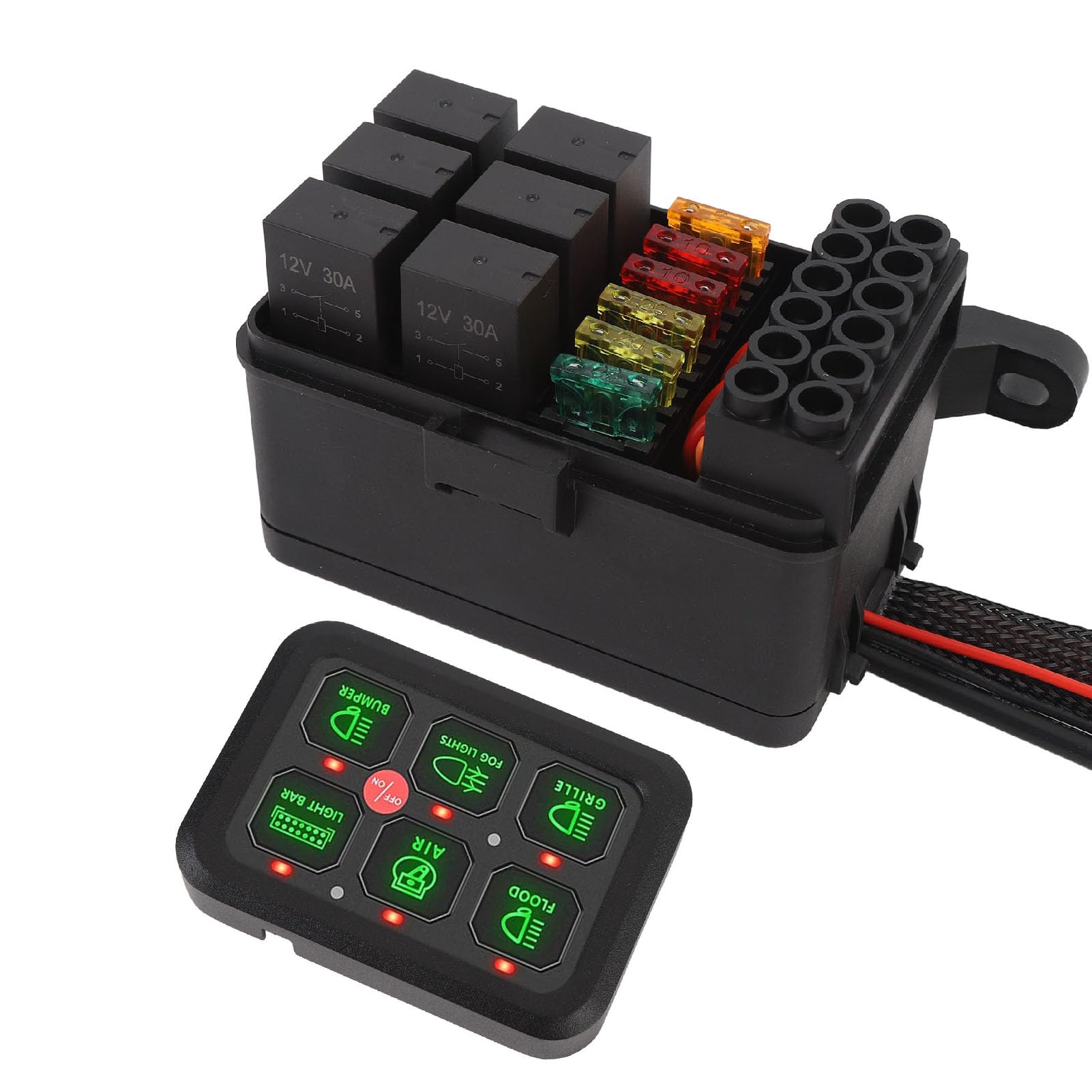 Panel PrzełącznikóW 6 Gang 12 V z możliwością Przyciemniania Powłoki Aluminiowej 720 W 60A Sterowanie Obwodem LED dla Samochodu Ciężarowego łódź UTV ATV (zielone światło)