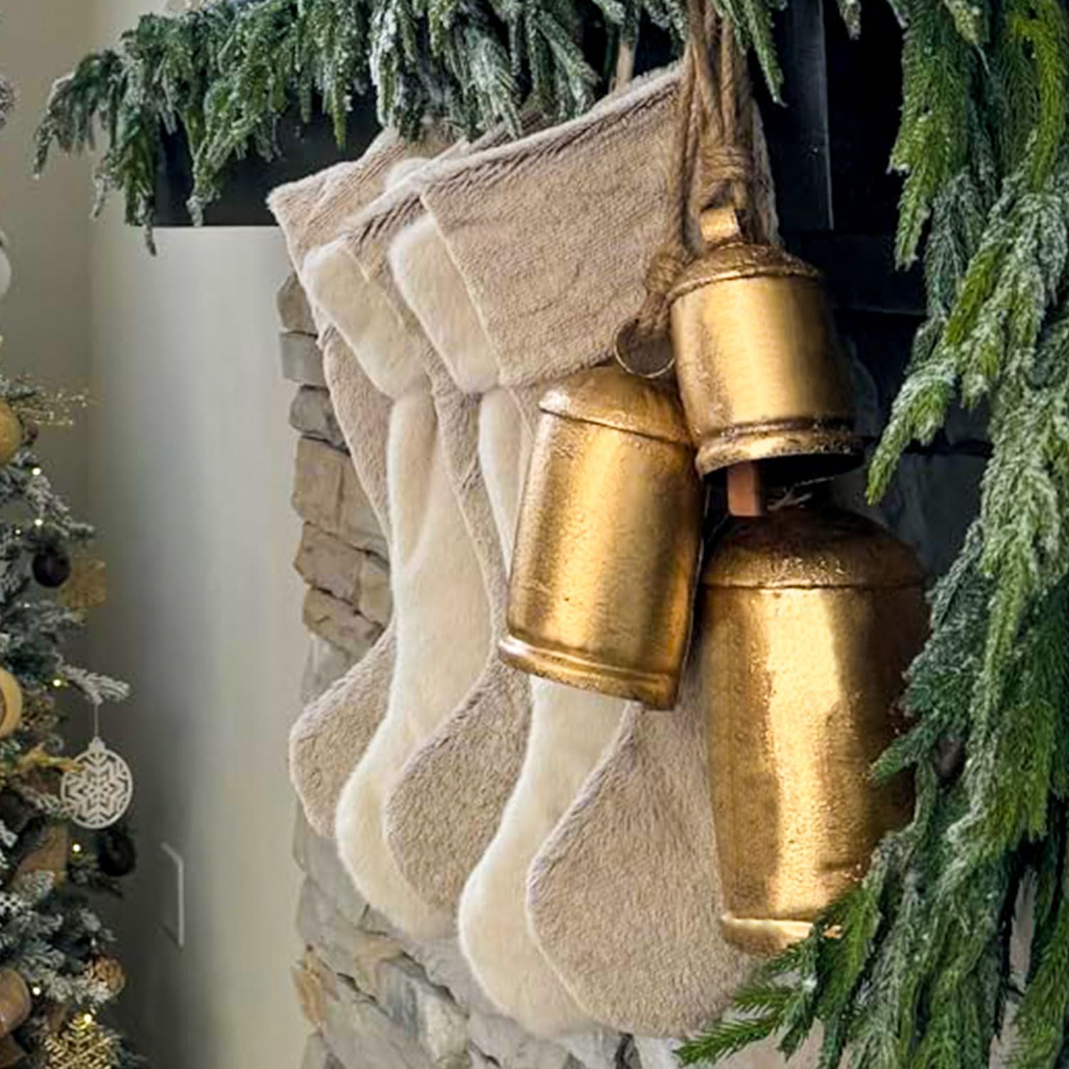 Christmas Hanging Large Cow Bells – Set of 3 (8” 6”4” Inch) | Rustic Golden Metal Bells for Farmhouse, Garden & Holiday Décor Large (8” 6”4” )