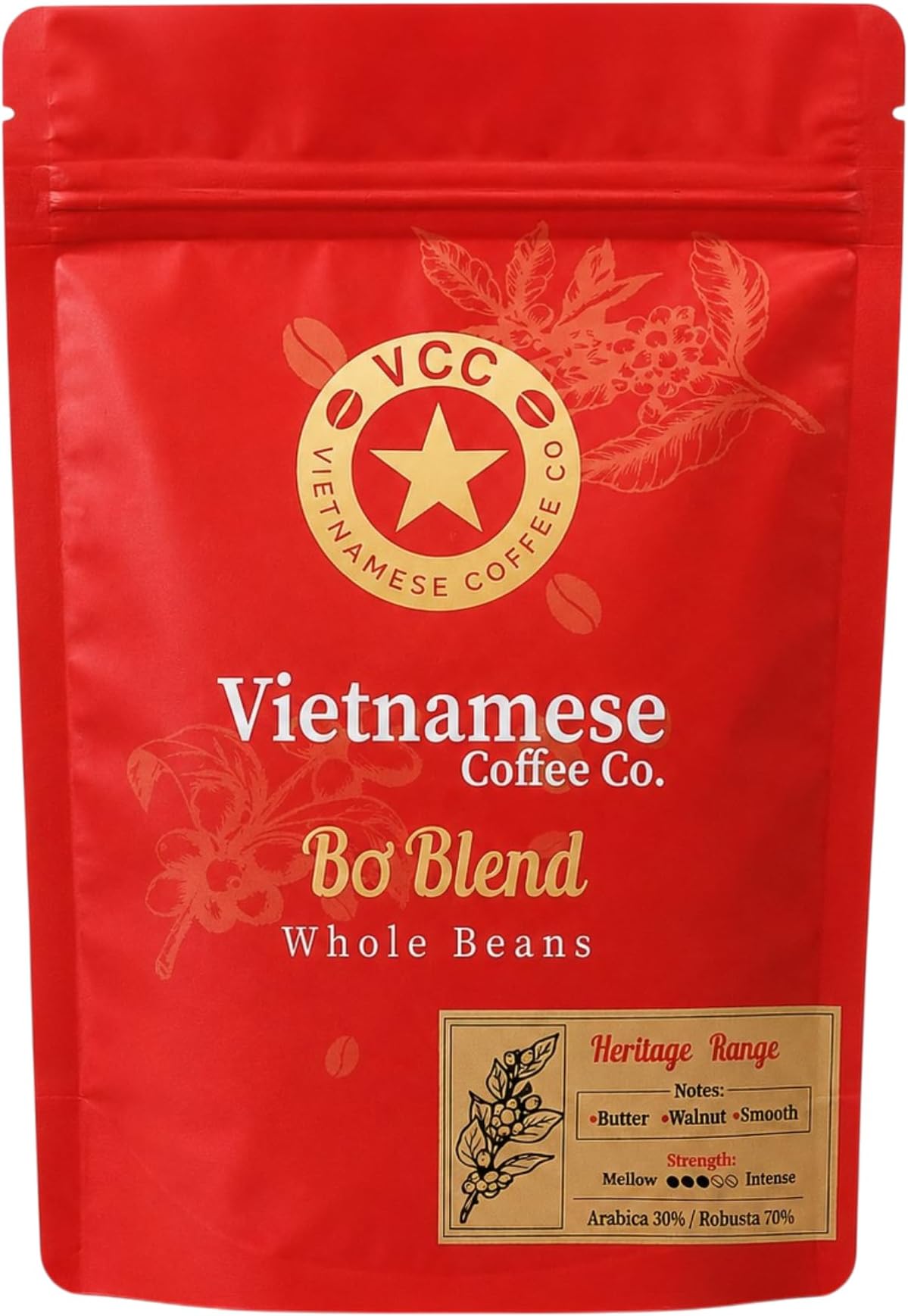 Beans – Bơ Blend by Vietnamese Coffee Co – 70% Robusta & 30% Arabica – Medium Dark Roast Whole Beans – for Espresso, Bean to Cup Machines, Cafetiere & Phin Filter – 220g