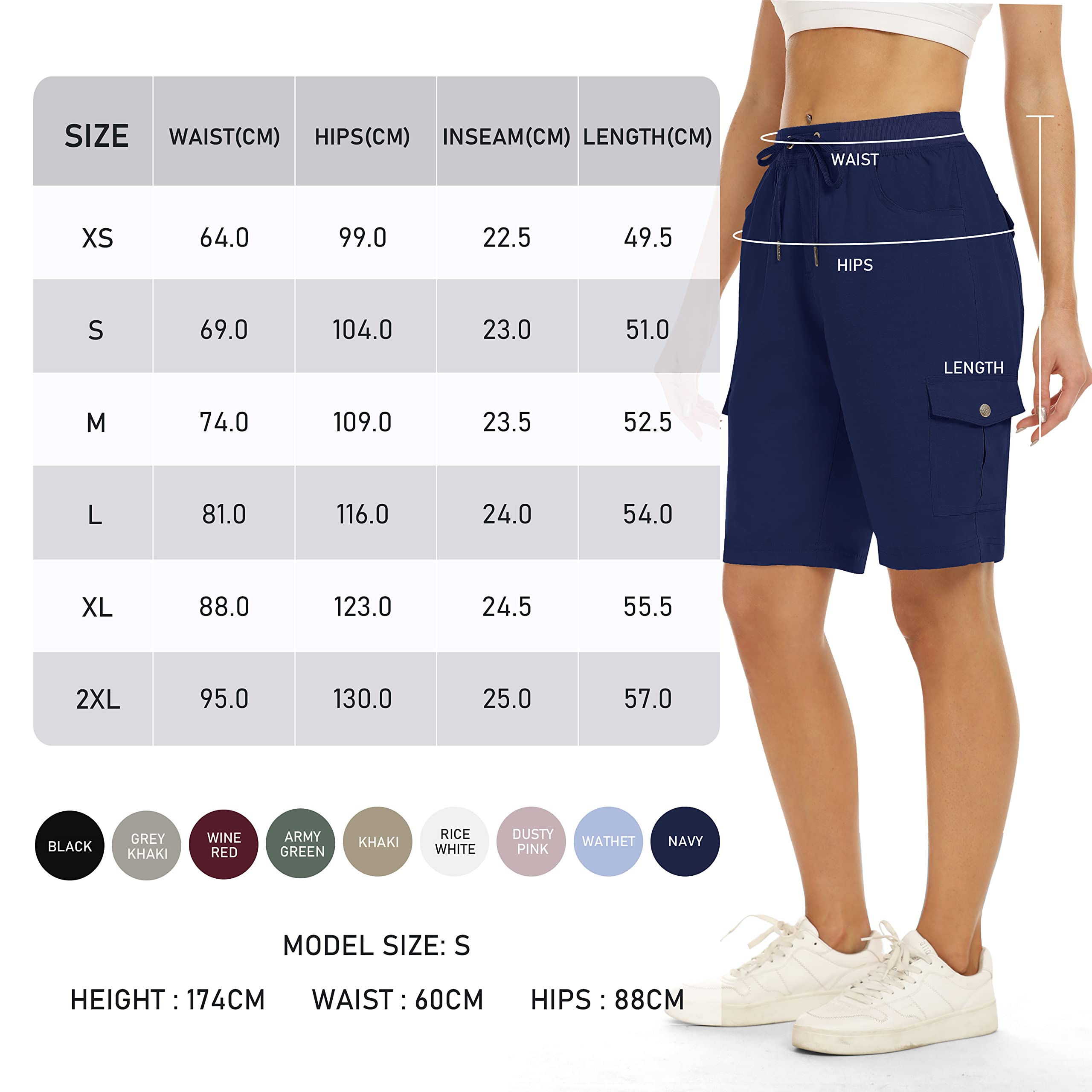 JINSHI Pantaloncini Donna Cargo Shorts Estivi Pantaloni Corti Sportivo Leggero Lavoro Bermuda da Escursionismo a Vita Alta con Tasche Multiple