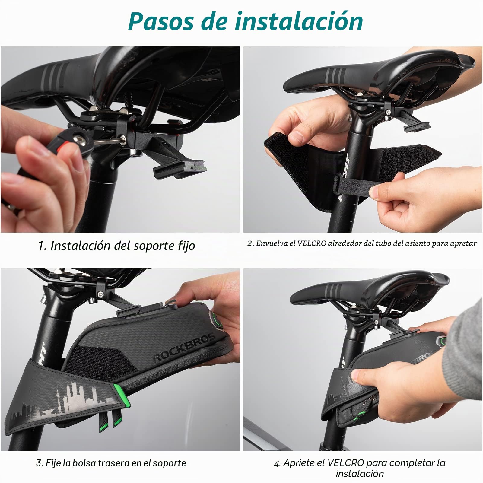 ROCKBROS Bolsa Sillín de Bicicleta Montaña Carretera MTB Alforja de Tija de Asiento con Soporte, Negro
