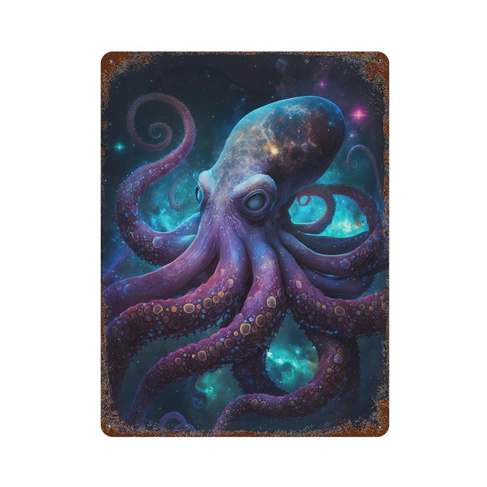 Galactic Octopus Art Print-6 Decorative Tin Sign 15.7"x11.8", Retro Wall Decor for Garage, Pub Or Kitchen