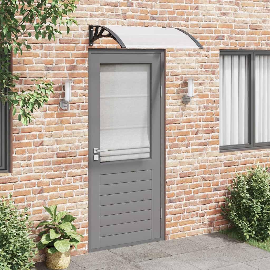Markiza drzwiowa czarna przezroczysta 100x75 cm poliwęglan | Aluminiowa rama i uchwyty ABS, odporne na warunki atmosferyczne, łatwa instalacja, akcesoria w zestawie