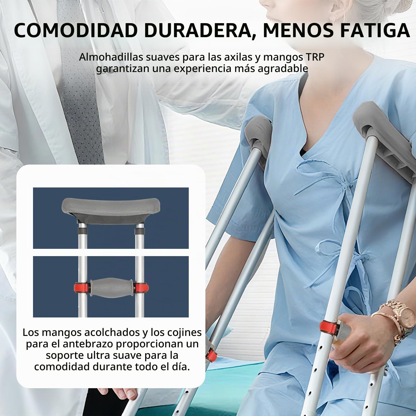 Muletas para Axilas, Plegables Muletas Adulto Altura Ajustable, Capacidad de Carga 150 KG, Muletas de Aluminio con Apoyos Blandos para Antebrazos y Manos, 1 Par