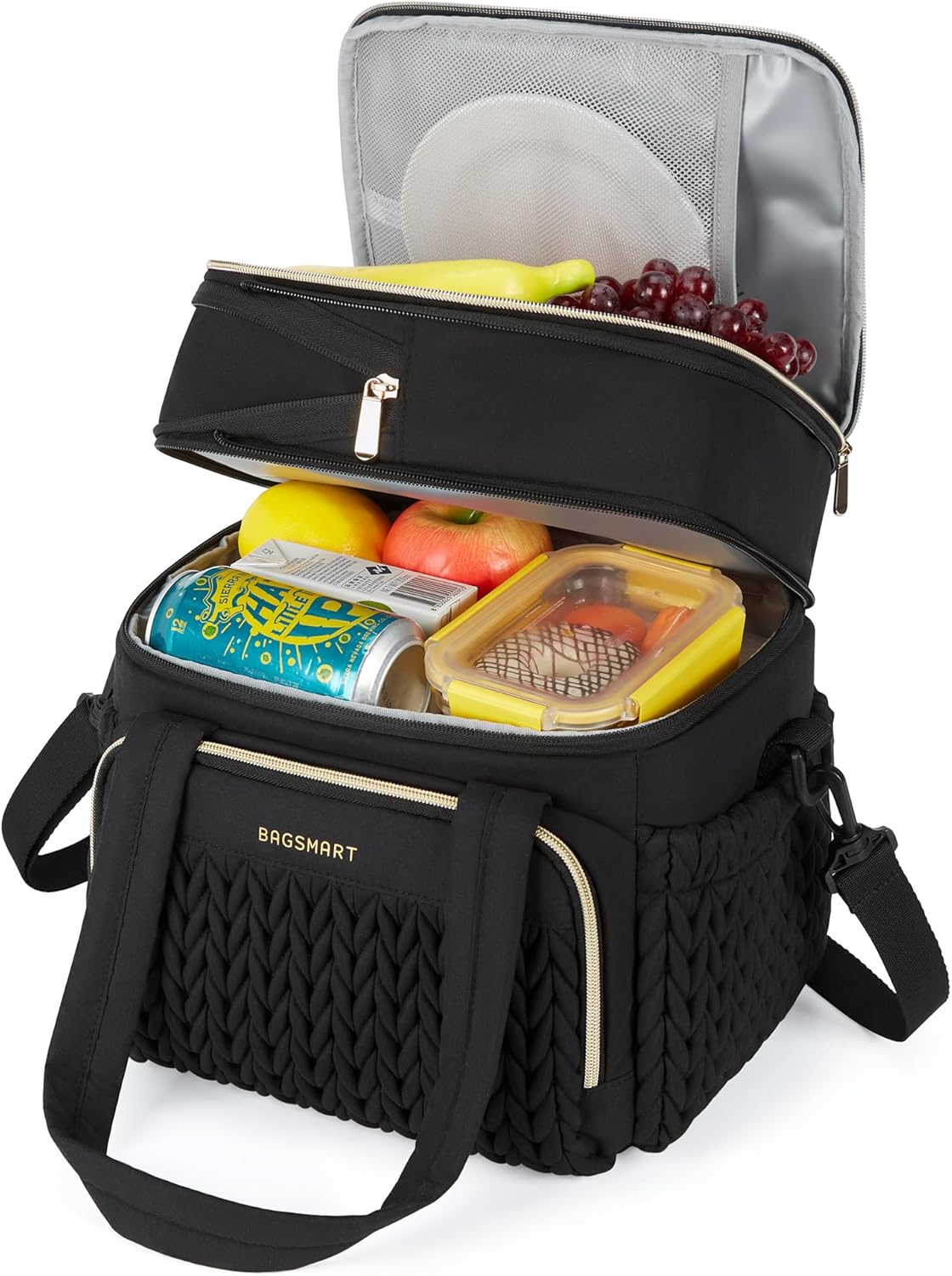 BAGSMART Insulated Lunch Box for Women, Double Deck Leakproof Cooler Bag with Expandable Design for Office Work & Outdoor Picnic