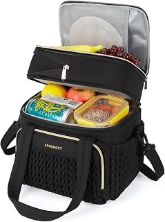 BAGSMART Insulated Lunch Box for Women, Double Deck Leakproof Cooler Bag with Expandable Design for Office Work & Outdoor Picnic