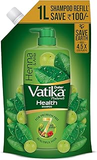 Dabur Vatika Health Shampoo - 1 L (Refill Pouch) | With 7 Natural Ingredients | For Smooth, Shiny & Nourished Hair | Repairs Hair Damage, Controls Fri